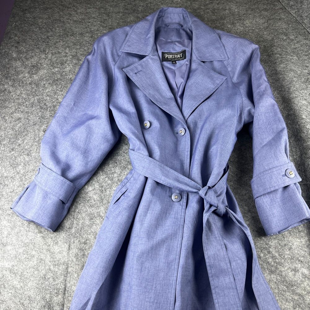Beautiful Blue Vintage Long Classic Trench coat jacket Size 10 "Portrait" 50"L.